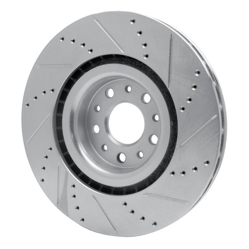 Fiat 500L Brake Rotor (1) - Front Left - R1 Concepts - Drilled & Slotted - Silver - `14-`19